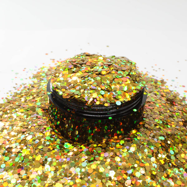Suzy Sparkles Glitter - Holographic Gold - Chunky - 1 oz Bag