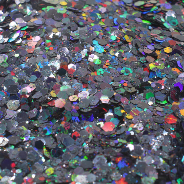Suzy Sparkles Glitter - Holographic Black - Chunky - 1 oz Bag