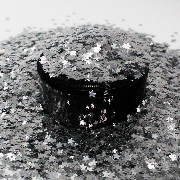 Suzy Sparkles Glitter - Metallic Silver Stars - Chunky - 2 oz Bag