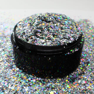 Suzy Sparkles Glitter - Holographic Silver - Chunky - 1 oz Bag