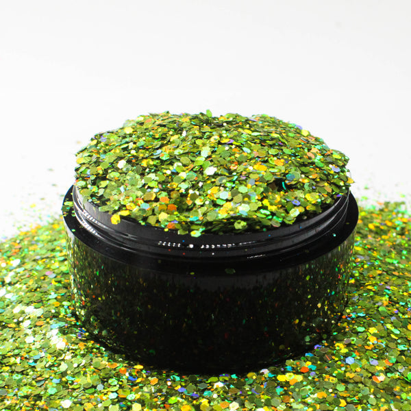 Suzy Sparkles Glitter - Holographic Lime - Chunky - 1 oz Bag