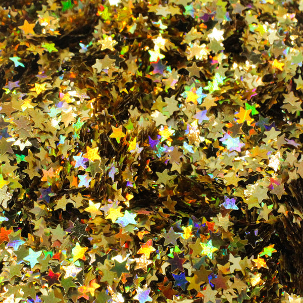 Suzy Sparkles Glitter - Holographic Gold Stars - Chunky - 1 oz Bag