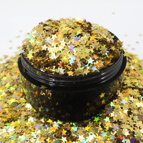 Suzy Sparkles Glitter - Holographic Gold Stars - Chunky - 1 oz Bag