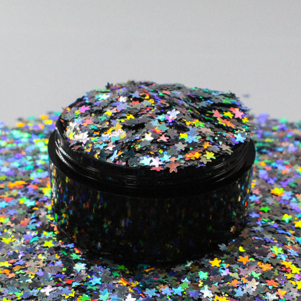 Suzy Sparkles Glitter - Holographic Silver Stars - Chunky - 1 oz Bag