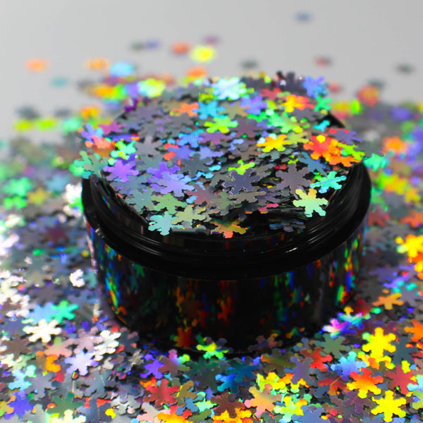 Suzy Sparkles Glitter - Holographic Silver Snowflakes - Chunky - 1 oz Bag