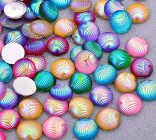 Face Paint Gems - Round Shell Rhinestones Multicolored - 10mm (0.39") - Pack of 10
