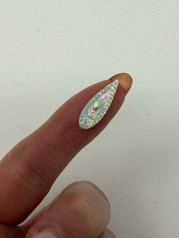 Face Paint Gems - Long Teardrop White Crystal - 7mmx21mm (0.28"x0.83") - Pack of 10