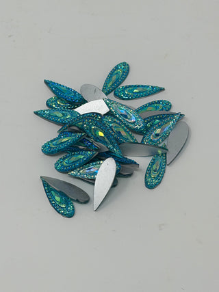 Face Paint Gems - Long Teardrop Aquamarine - 7mmx21mm (0.28"x0.83") - Pack of 10