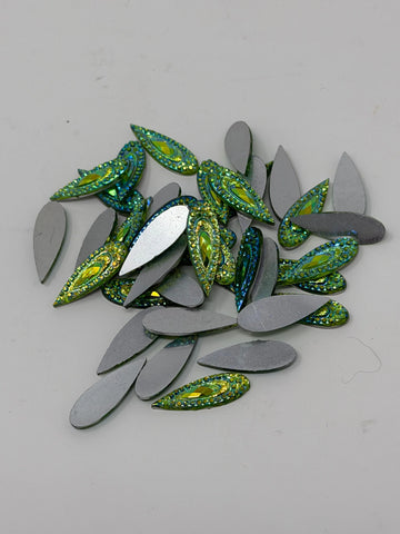 Face Paint Gems - Long Teardrop Green - 7mmx21mm (0.28"x0.83") - Pack of 10 Face Paint Forum Shop