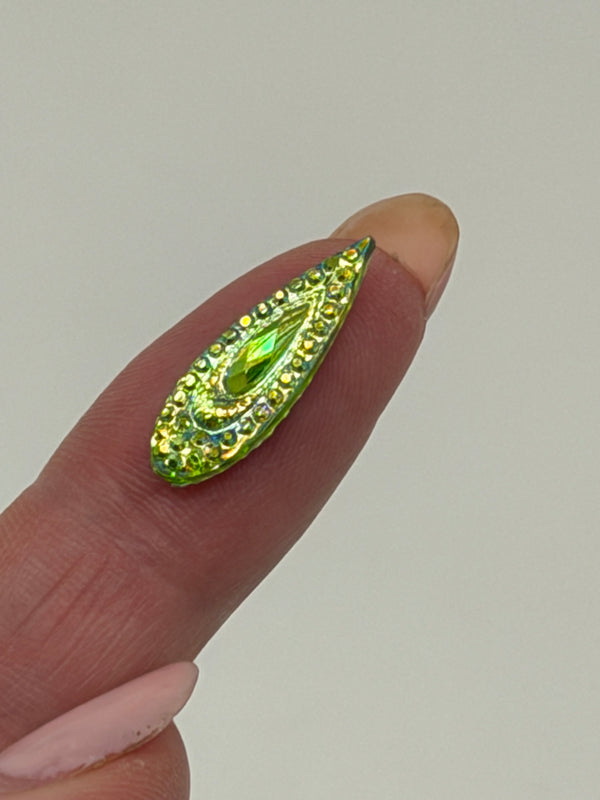 Face Paint Gems - Long Teardrop Green - 7mmx21mm (0.28"x0.83") - Pack of 10