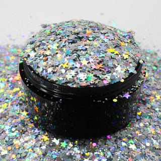 Suzy Sparkles Glitter - Holographic Silver with Stars Mix - Chunky