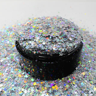 Suzy Sparkles Glitter - Bright Silver Star Mix - Chunky
