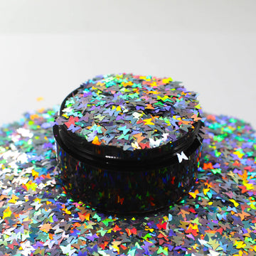 Suzy Sparkles Glitter - Holographic Silver Butterflies - Chunky - 1 oz Bag Suzy Sparkles