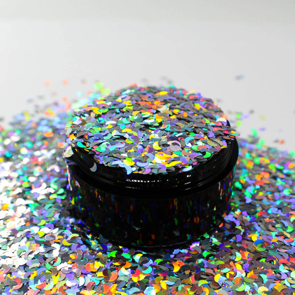 Suzy Sparkles Glitter - Holographic Silver Moons - Chunky - 1 oz Bag Suzy Sparkles