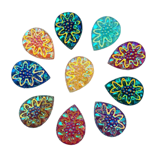Face Paint Gems - Iridescent Squiggle Teardrop Gems - 1" - Mixed Colors - Pack of 10