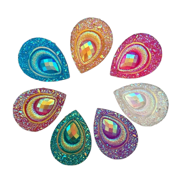 Face Paint Gems - 1" Iridescent Teardrop Gems - Mixed Colors- Pack of 10