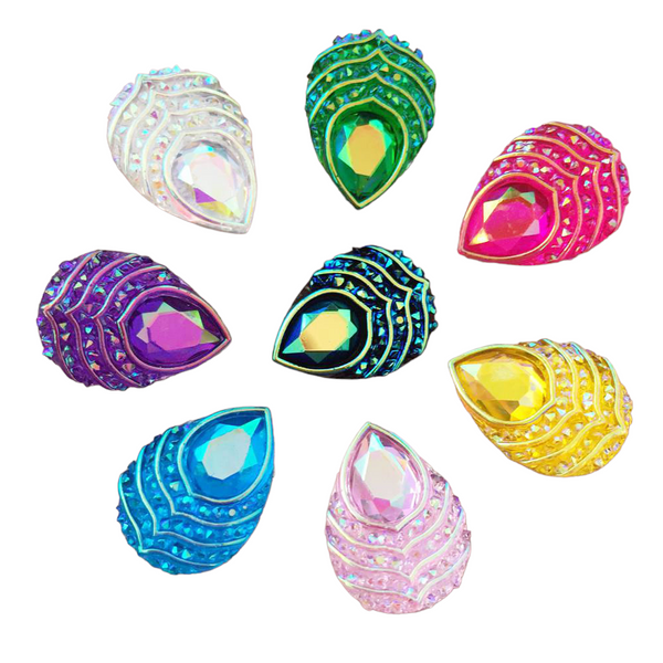 Face Paint Gems - .7" Peacock Teardrop Gems - Mixed Colors- Pack of 20