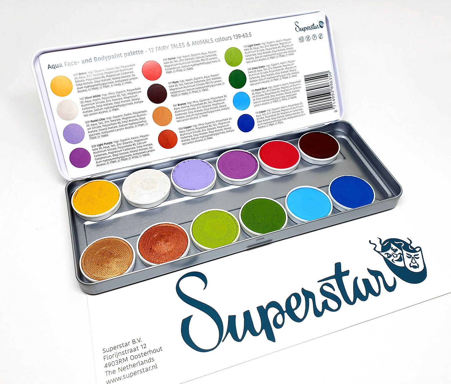 Superstar Face Paint  Aqua Face and Body Painting Palette - 12 colours DUO  SHIMMER- AND PASTEL COLOURS - The Paint and Party Place