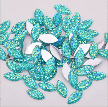 Face Paint Gems - Marquise Crystal Aquamarine - 7mm (0.27") x 15mm (0.59") - Pack of 10 Face Paint Forum Shop
