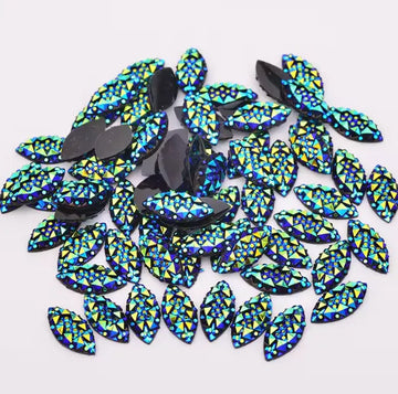 Face Paint Gems - Marquise Crystal Iridescent Black - 7mm (0.27") x 15mm (0.59") - Pack of 10 Face Paint Forum Shop