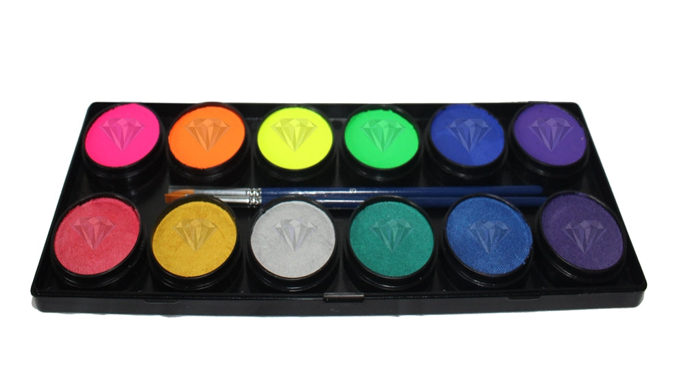 Diamond FX Face Paint 12 Color Neon & Metallic Palette Face Paint